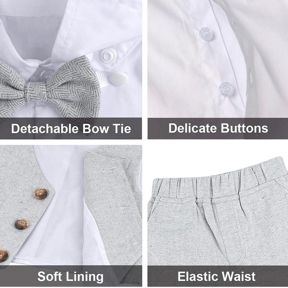 Baby/Toddler Boy Wedding Formal Gentleman Shorts Suit Set Grey Ring Bearer - Picture 4 of 6